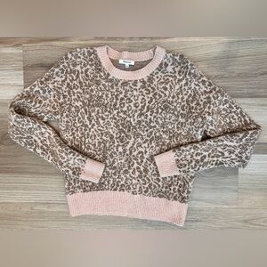 Madewell Crewneck Merino Wool Leopard Knit Sweater Pink Tan Brown Size Small